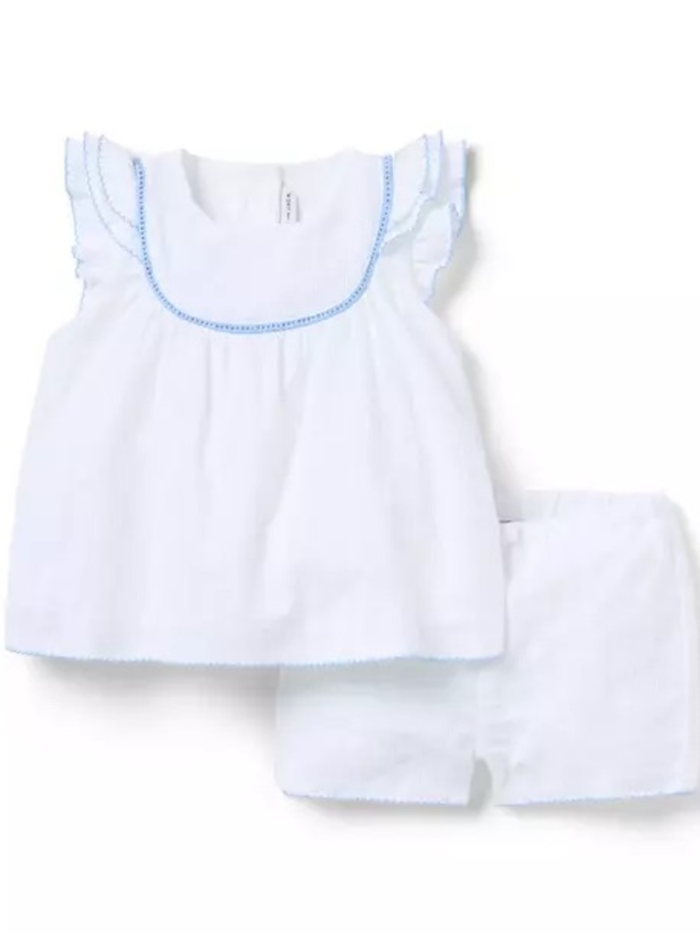 Kids White Pajama Set with Blue Trim - Soft Summer Sleepwear